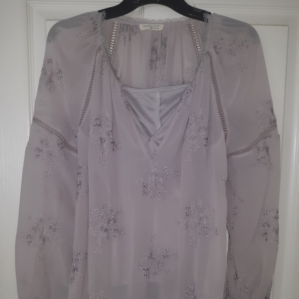 Lovestitch Boho Sheer Chiffon Blouse Attached Cami Size S